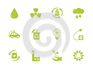 Green energy environment icons set flat style