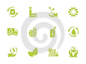 Green energy environment icons set flat style