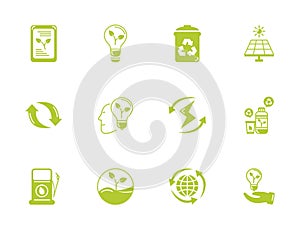 Green energy environment icons set flat style