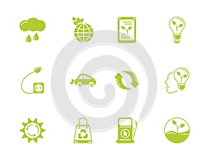 Green energy environment icons set flat style