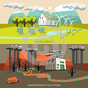Green Energy And Environment Pollution Banners