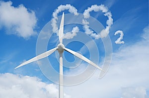 Green energy generation from wind. Sky with word CO2