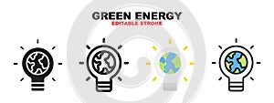 Green Energy icon set with different styles. Editable stroke and pixel perfect. Can be used for web, mobile, ui and more