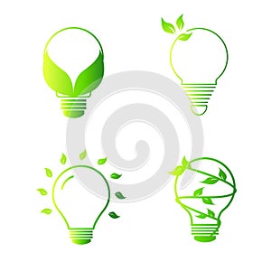 Green energy icon set with plant bulb templates. Green concept. Safe idea. Eco-friendly concept