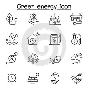 Green energy icon set in thin line style