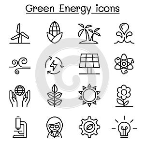 Green energy icon set in thin line style