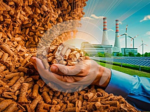 Green Energy Innovation Hand Holding Biomass Wood Pellets