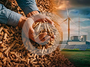 Green Energy Innovation Hand Holding Biomass Wood Pellets