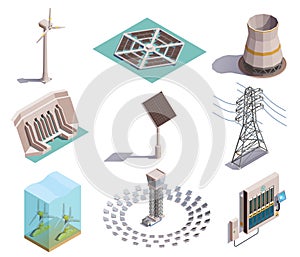 Green Energy Isometric Icons