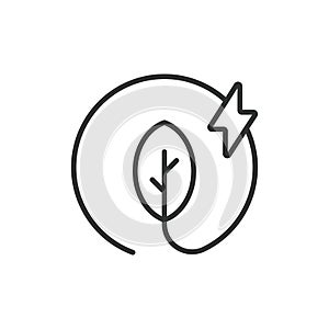 Green energy leaf icon in line design. eco, green, energy, leaf, renewable, power, clean, resource, natural isolated on