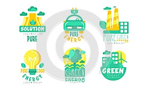 Green Energy Logo Design Templates Collection, Renewable Energy, Innovative Technologies, Pure Solution Vector