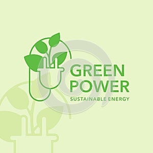 Green energy logo template - plug and leaves