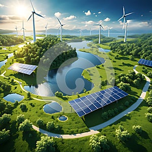 Green energy park Alternative energy solar panels and wind turbines post