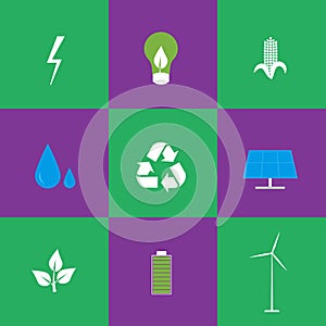 Green energy and recycling icons set