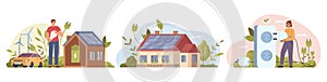 Green energy saving house, solar panels, sockets