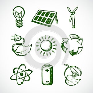 Green energy sketch icons
