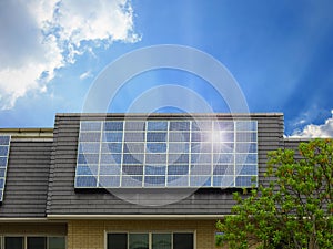Green energy of solar cell panel on house roof