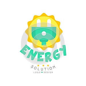 Green energy solution original logo design with electric plug for eco-friendly business or company. Alternative pure