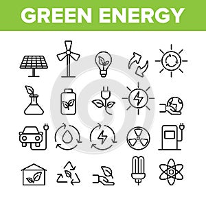 Green Energy Sources Vector Linear Icons Set