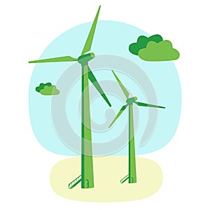 green energy wind turbine eco electricity, green colors illustration