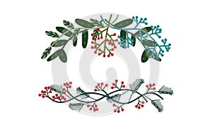 Green Entangled Branches and Twigs as Decorative Element Vector Set