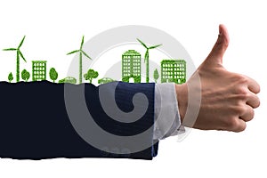 Green environment concept with businessman