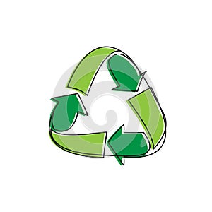 Green environment protection reusing sign image. Recycle symbol single line drawing vector illustration