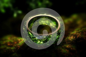 Green epoxy resin ring, elaborately faceted. Generate Ai photo