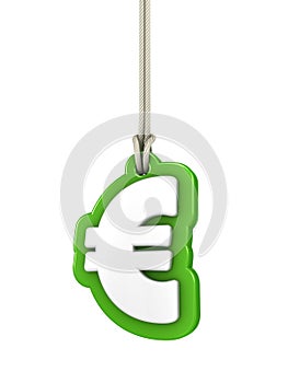 Green euro currency symbol isolated on white background hanging