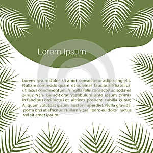 Green exotic tropical palm leaves frame.  Template with copy space for textn for  invitation, cards, banner or  poster, Landing