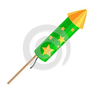 Green Exploding Rocket with Golden Stars Isolated