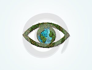 Green eye concept, Planet earth and green nature human eye.