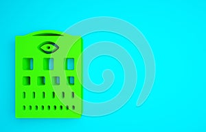 Green Eye test chart icon isolated on blue background. Poster for vision testing in ophthalmic study. Snellen chart