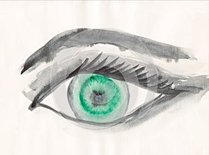 Green eye In watercolor equipment