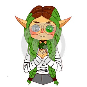 Green-eyed Elf with green hair