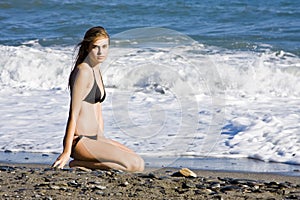 green eyed girl on the beach