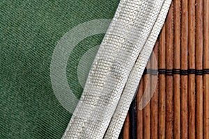 Green fabric background texture for web site or mobile devices photo