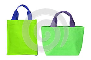 Green fabric bag isolated on white background