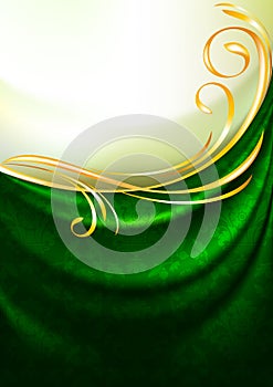 Green fabric curtain with ornament, background, Eps10