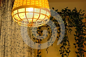 The green fabric lampshade at the magazine. colorful, decorative, electrical, furniture, illumination, lamp, lampshade, style, tex photo
