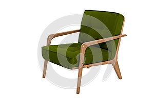 Green fabric and wood armchair modern designer