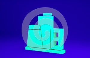 Green Factory icon isolated on blue background. Industrial building. Minimalism concept. 3d illustration 3D render