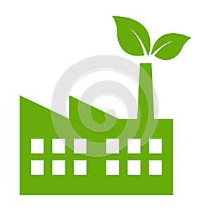 Green factory with leaves vector icon. Eco friendly symbol for graphic design, logo, website, social media, mobile app, UI