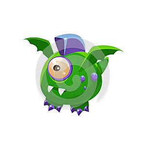 Green Fantastic Friendly Pet Dragon With One Eye Fantasy Imaginary Monster Collection