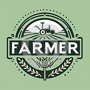 Green farmer logo with tractor and wheat elements