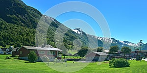 Green Farmland below the mountains