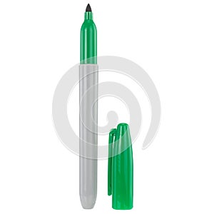 Green felt-tip pen with a cap on a white background