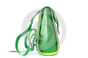 Green female backpack sideways on a white background