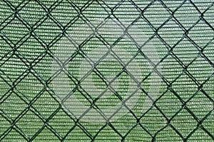 Green fence with metal net mesh background