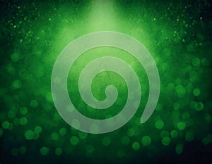 Green festive abstract background with bokeh and vignette light